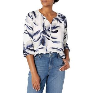 NIC+ZOE $168 Botanical Leaf Print Top Blouse Women's Size Medium